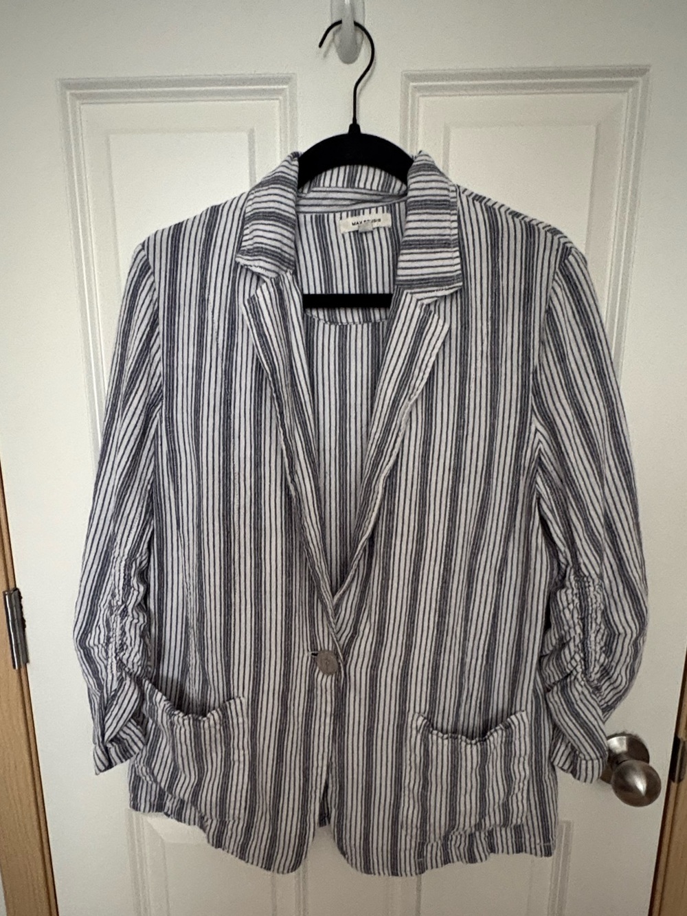 Max Studio Navy and White Striped Relaxed Blazer